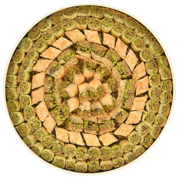 Close-up of diet baklava with pistachios – handcrafted with stevia by Zalatimo Brothers
