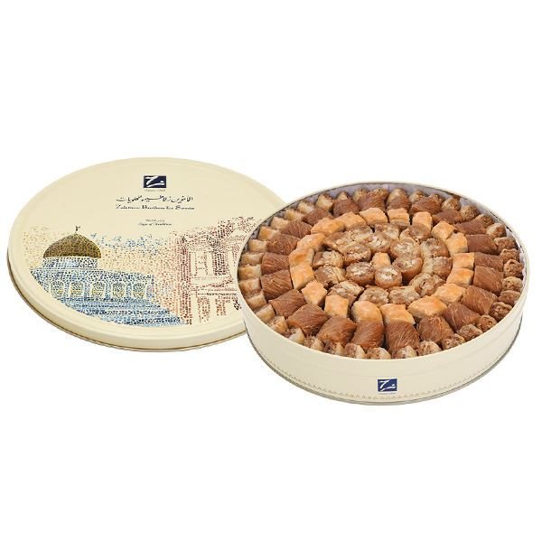 Luxury Middle Eastern sweets with pine nuts and phyllo layers in artistic presentation