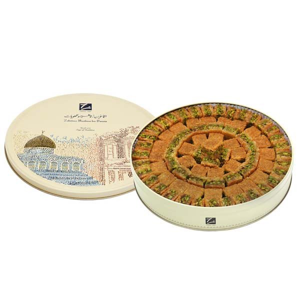 Authentic pistachio-filled Nabulsieh (Kenafeh) in premium packaging – order online from Zalatimo Brothers